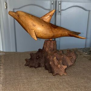Artisan Carved Wooden Dolphin Figurine